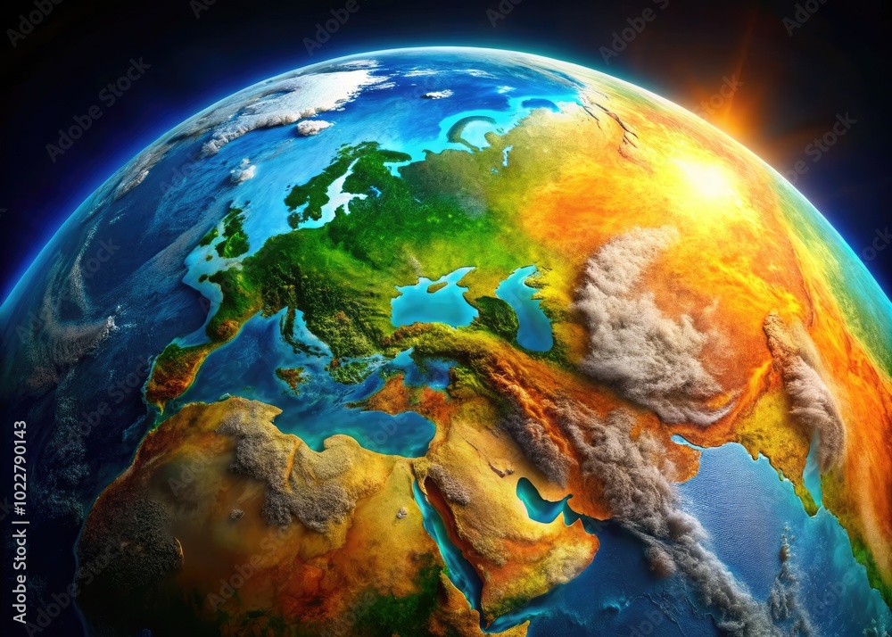 Fototapeta premium Stunning Earth Hemisphere View with Vibrant Colors and Detailed Topography from Space Perspective
