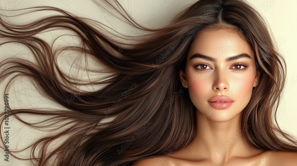 A woman with long brown hair and a pretty face A woman with long brown hair and a pretty face