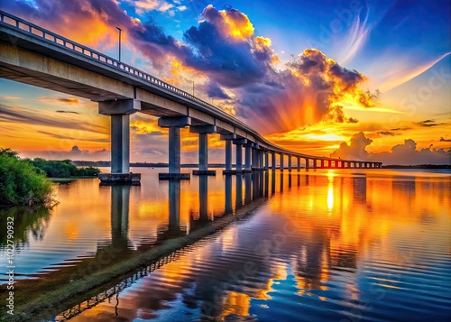 Stunning Florida Bridge Over Water at Sunset with Vibrant Colors and Scenic Surrounding Landscape