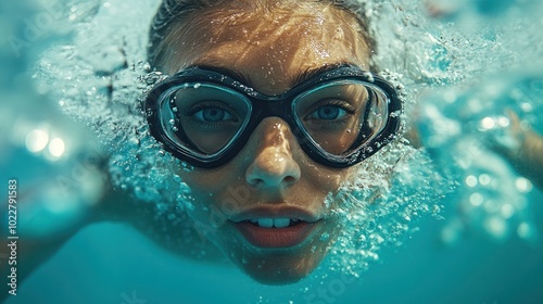 Woman Underwater with Goggles