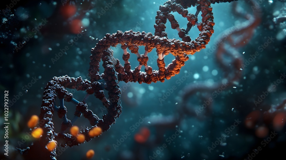 3D illustration of DNA double helix, emphasising its intricate structure 3D illustration of DNA double helix, emphasising its intricate structure
