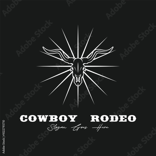 Logo cowboy rodeo. Retro Rodeo logo with equestrian silhouette. Wild west vintage rodeo badge. Vector illustration.