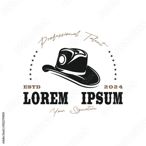 Logo cowboy rodeo. Retro Rodeo logo with equestrian silhouette. Wild west vintage rodeo badge. Vector illustration.