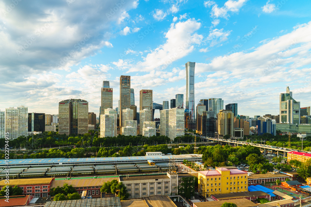 Fototapeta premium Magnificent view of the skyline of Beijing CBD (Central Business District) at sunset