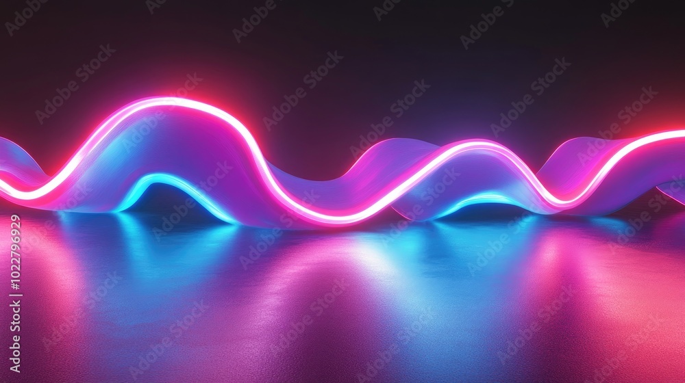 3D rendering of an abstract neon background featuring a luminous wavy ribbon design 3D rendering of an abstract neon background featuring a luminous wavy ribbon design
