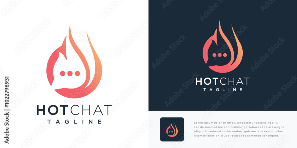 Fire chat vector logo design illustration. Fire logo icon with chat Fire chat vector logo design illustration. Fire logo icon with chat