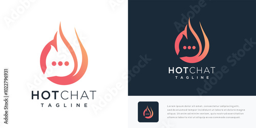 Fire chat vector logo design illustration. Fire logo icon with chat