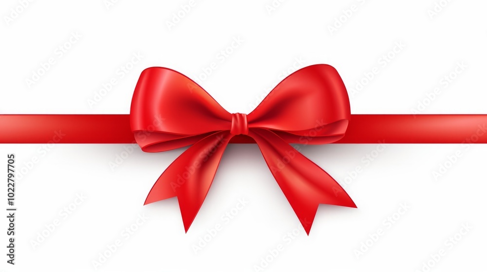 Red ribbon with bow isolated on white background for Christmas card design. Neural network ai generated art Red ribbon with bow isolated on white background for Christmas card design. Neural network ai generated art