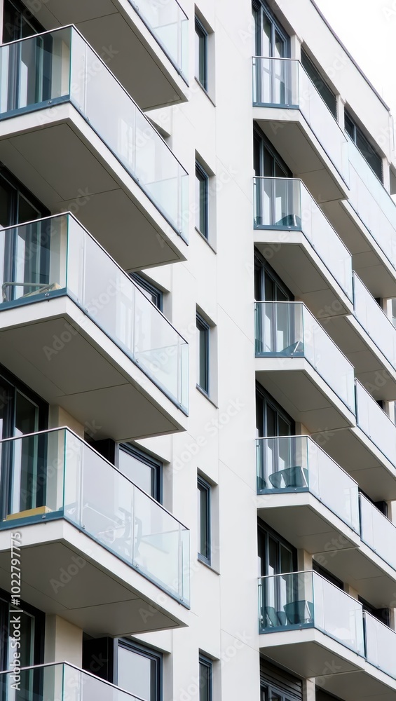 Modern Apartment Building with Glass Balconies Modern Apartment Building with Glass Balconies