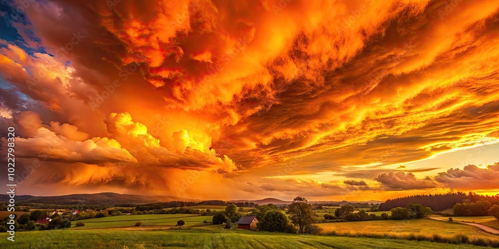 Stunning Orange Sky After Storm: Nature's Beautiful Transition from Chaos to Calm and Serenity