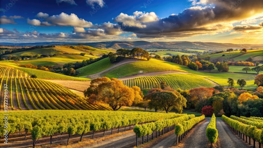 Obraz premium Stunning panoramic view of Clare Valley showcasing vineyards and rolling hills under a clear sky