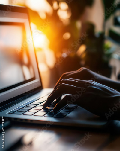 Hands typing on a laptop, digital strategy planning