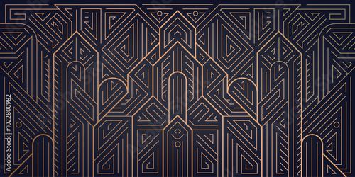 Vector art deco architecture, building line pattern. Gold elegant city illustration, vintage gatsby ornament.