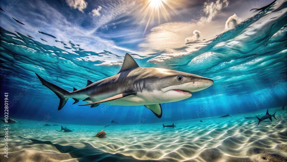 Fototapeta premium Stunning Underwater Images of Sharks in Their Natural Habitat Capturing Grace and Power of Nature