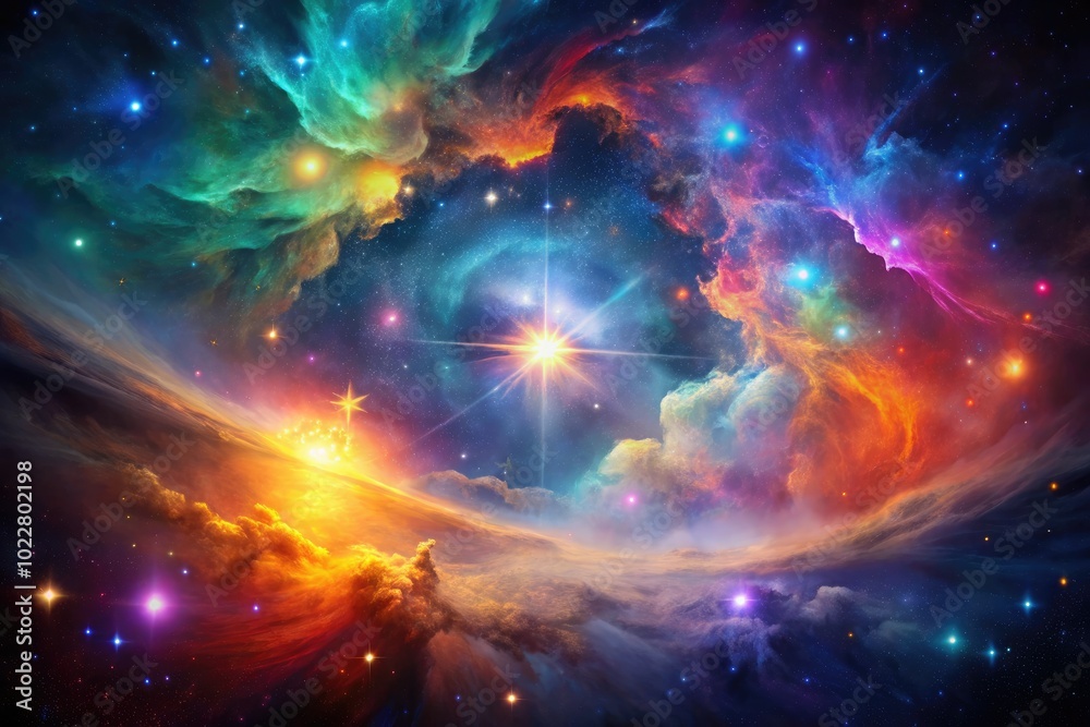 Fototapeta premium Stunning Vector Illustration of a Colorful Nebula in Deep Space with Stars and Cosmic Elements