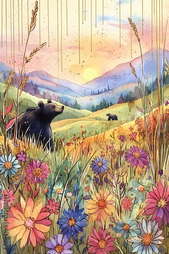 Vibrant Watercolor Landscape in Nature