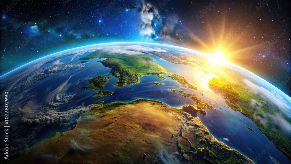 Fototapeta premium Stunning View of Earth from Space Capturing the Beauty of Our Planet and Its Atmosphere