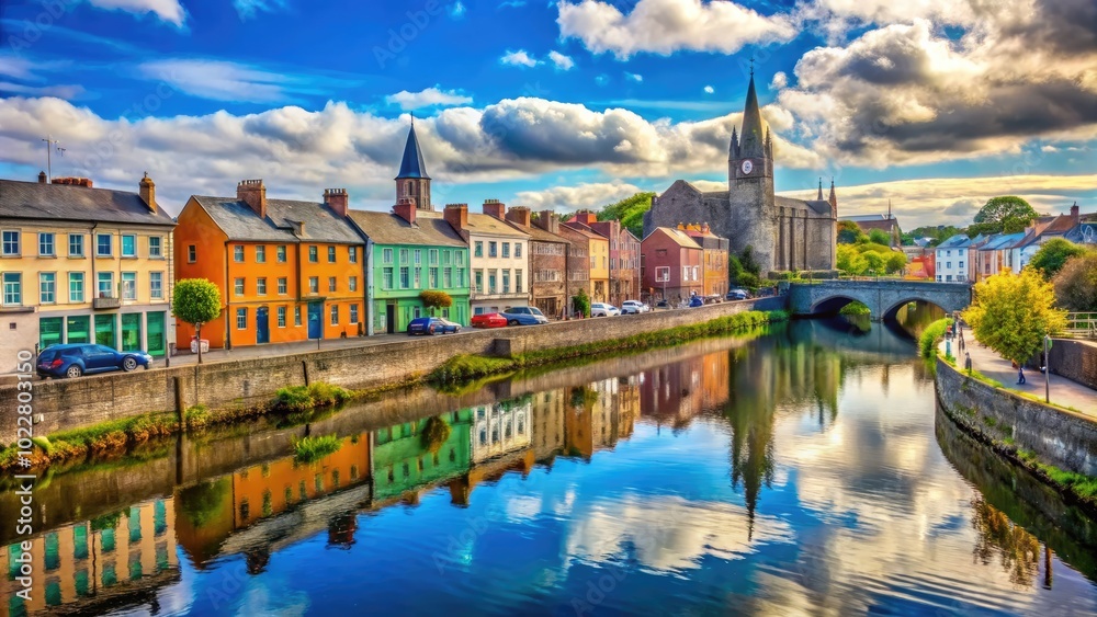 Naklejka premium Stunning View of Historic Drogheda, Louth, Ireland with Scenic River and Charming Architecture