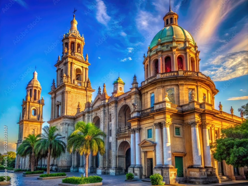 Stunning view of historic El Monumento showcasing intricate architecture against a clear blue sky Stunning view of historic El Monumento showcasing intricate architecture against a clear blue sky