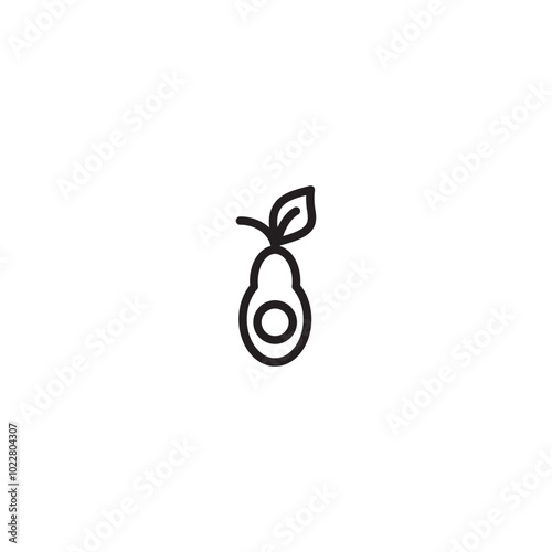 Avocado icon. Avocado symbol. Healthy food. Avocado with leaf. Simple line art avocado.