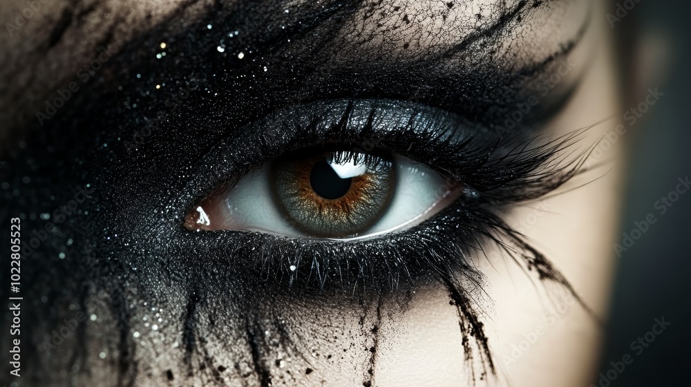 Closeup of Eye with Black Makeup and Glitter Closeup of Eye with Black Makeup and Glitter