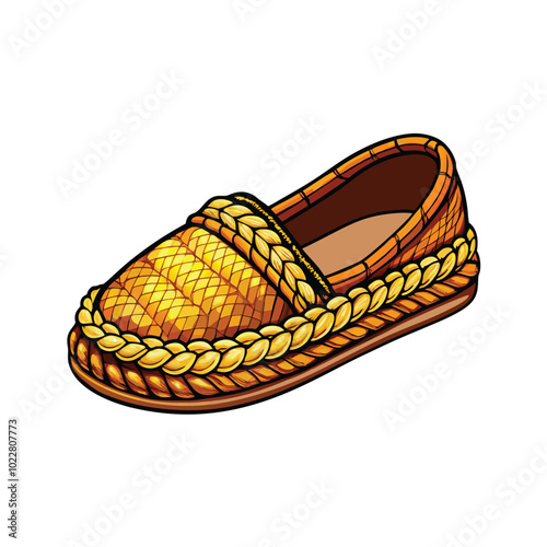 Illustration of a trendy espadrille with a braided jute sole.