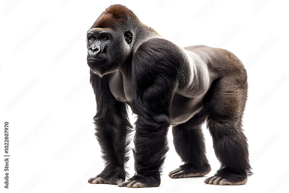 Strong gorilla standing isolated on white background Strong gorilla standing isolated on white background
