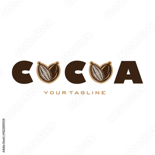 cocoa logo,cocoa bean,cocoa tree,cocoa branches and leaves,chocolate mix on white background,vintage,modern,simple,minimalist icon illustration template design vector