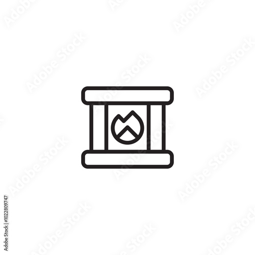 Fireplace icon. Fire symbol. Hearth graphic. Fireplace with flames. Simple line art fireplace.
