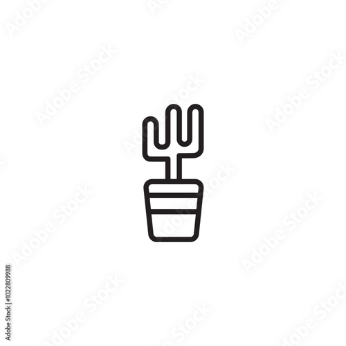 Cactus icon. Cactus in a pot. Desert plant. Potted cactus icon. Simple line art cactus.