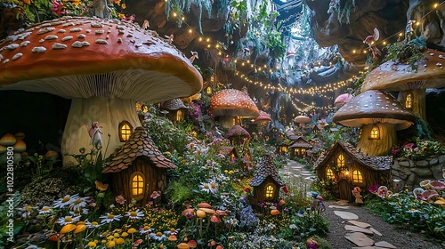 Enchanting Fairy Village Under Giant Mushrooms