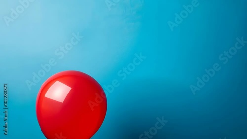 A red balloon sits on a blue background