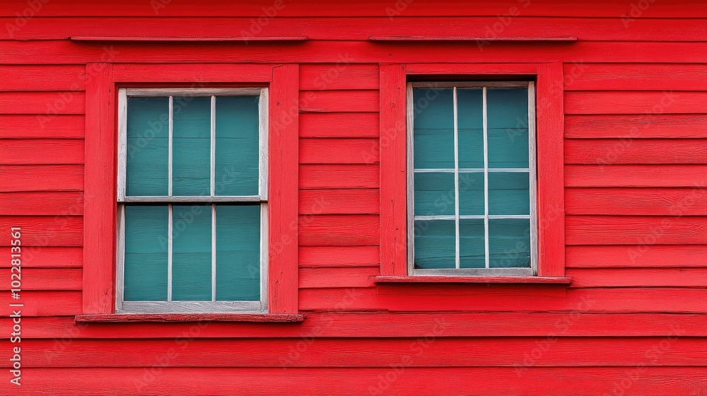 Closeup of window on a striking red clapboard building Closeup of window on a striking red clapboard building