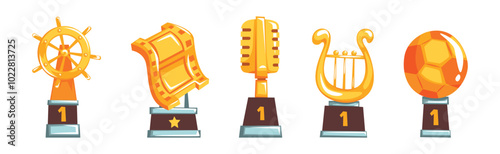 Golden Cup and Goblet Award with Shaped Prize Vector Set