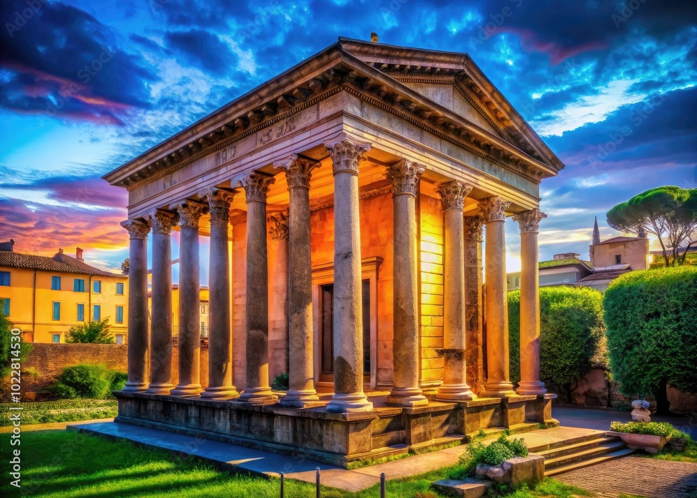 Obraz premium Temple of Fortuna Virilis in Rome, Italy - Ancient Roman Architecture and Historical Landmark