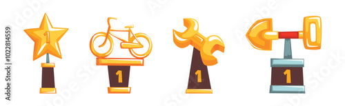 Golden Cup and Goblet Award with Shaped Prize Vector Set
