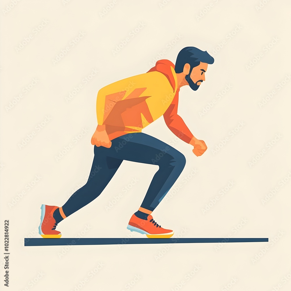 Obraz premium Energetic Athlete Ready to Sprint From Starting Line in Flat style