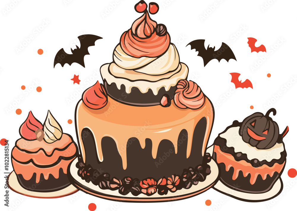 Halloween-Themed Cake Illustration Halloween-Themed Cake Illustration