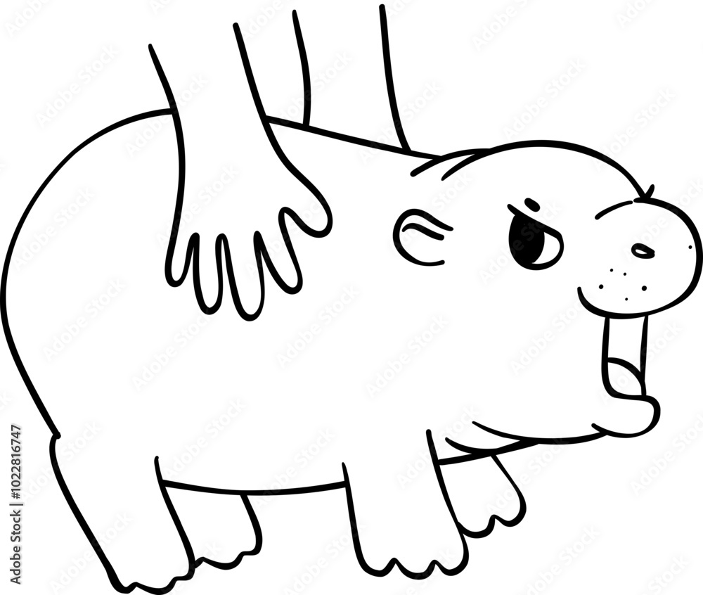 Baby Grympy Pygmy bouncy hippo with hands touching doodle outline coloring image Baby Grympy Pygmy bouncy hippo with hands touching doodle outline coloring image