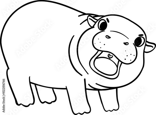 Baby Grumpy Pygmy bouncy hippo doodle outline coloring image