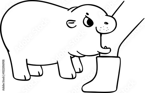 Baby Grumpy Pygmy bouncy hippo bites leg doodle outline coloring image