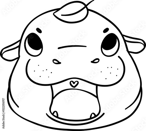 Baby Grumpy Pygmy bouncy hippo face  doodle outline coloring image