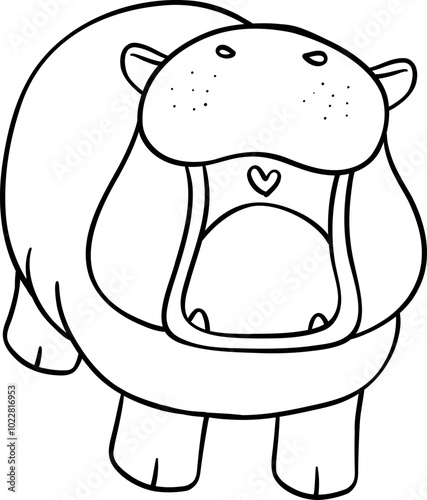 Baby Happy Pygmy bouncy hippo doodle outline coloring image