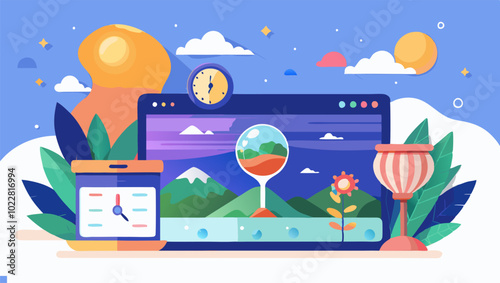 Daylight saving time ends concept with clocks and nature elements for web design