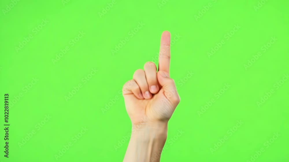 Hand gesture on green background, isolated hand signal for communication and body language. Simple and bold symbol for signs, gestures, and non-verbal interaction, suitable for educational purposes