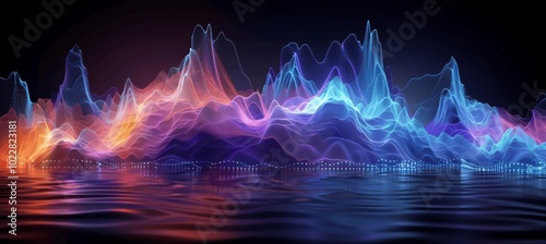 Futuristic Holographic Data Visualization: Glowing Blue and Purple Sound Waves