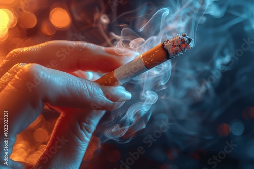 Close-Up Cigarette Smoking Effects on Health Black Background High Quality Photography