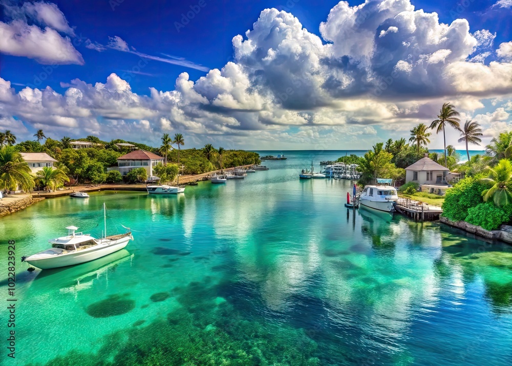 Obraz premium Tranquil Harbour Island Bahamas with Crystal Clear Turquoise Waters and White Sandy Beaches