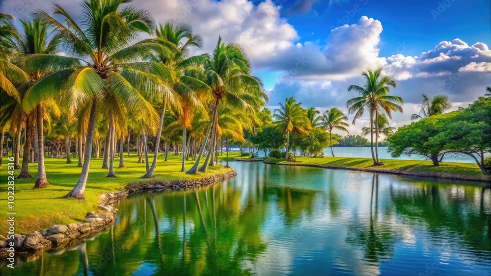 Tranquil Landscape of Crandon Park with Lush Greenery and Serene Water Views in Miami, Florida Tranquil Landscape of Crandon Park with Lush Greenery and Serene Water Views in Miami, Florida