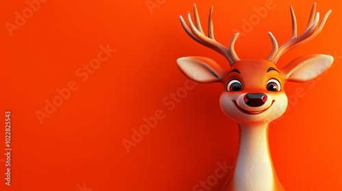 A cartoon deer with its head turned to the side and a smile on its face photo